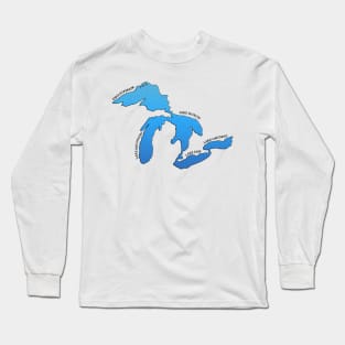 Outline of the five Great Lakes with labels Long Sleeve T-Shirt